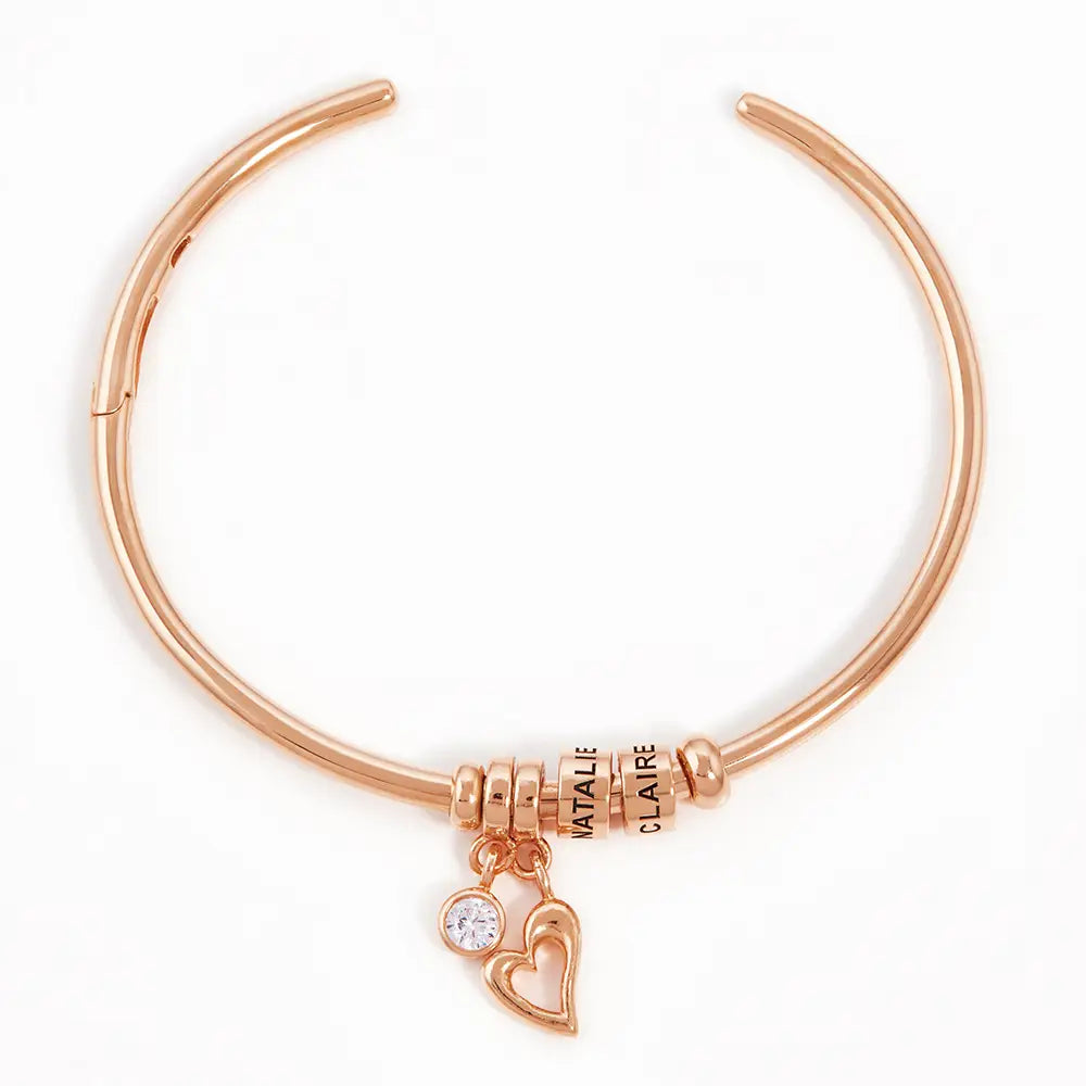 Mother's Day Gift Open Bangle Bracelet with Custom Name Beads