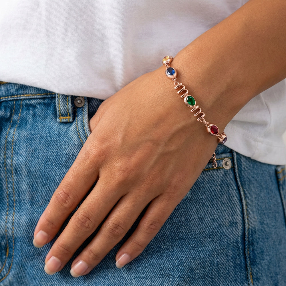 Custom Kids Name Birthstone Mom Bracelet