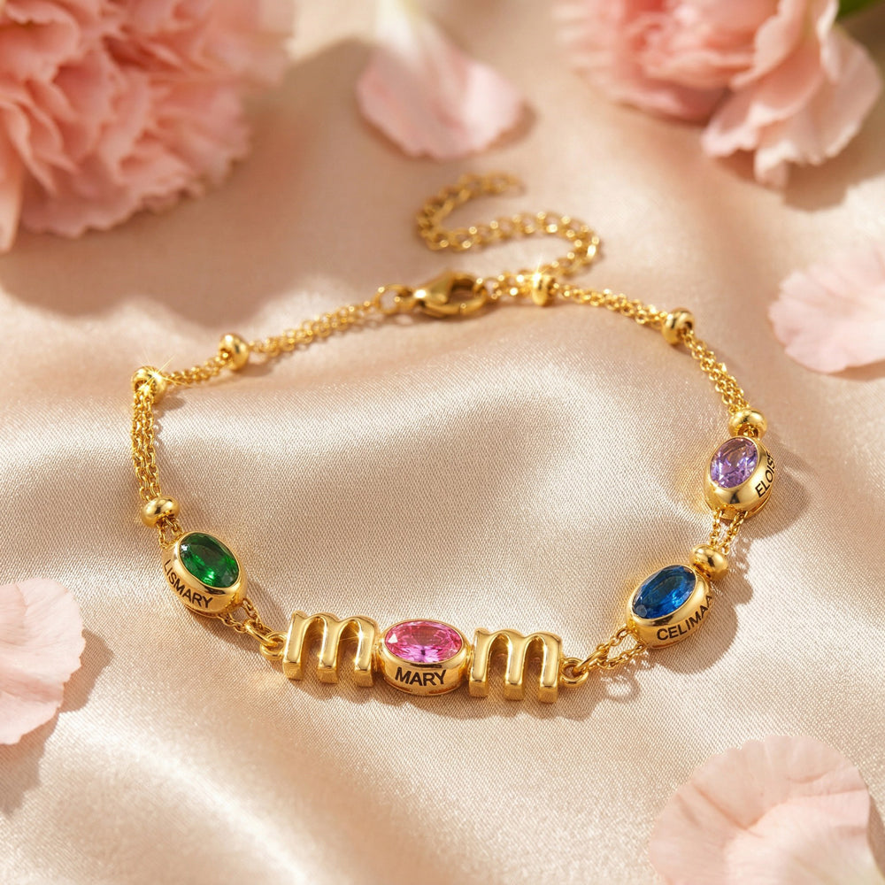 Custom Kids Name Birthstone Mom Bracelet