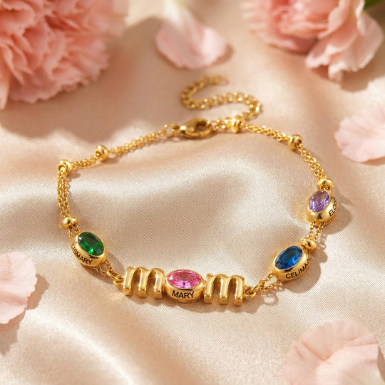 Custom Kids Name Birthstone Mom Bracelet