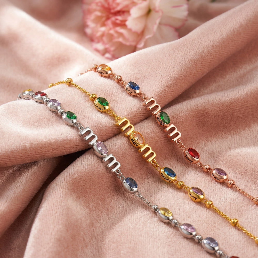 Custom Kids Name Birthstone Mom Bracelet