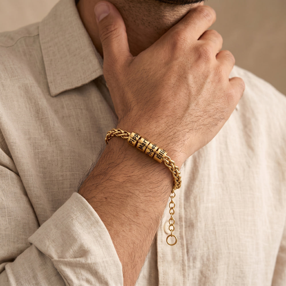 Father's Day Gift Custom Name Beaded Wheat Chain Bracelet | Personalized Keepsake