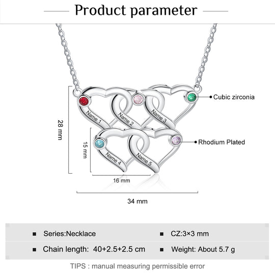 To My Mom Heart Necklace with 5 Birthstones Love Necklace for Her