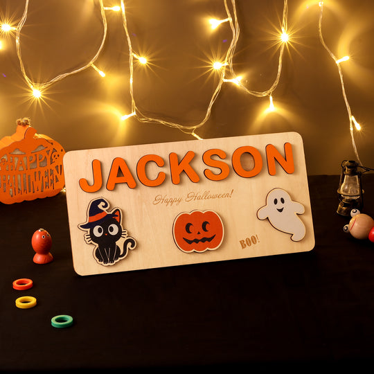 Halloween Wooden Name Puzzles Personalized Educational Toys for Toddlers