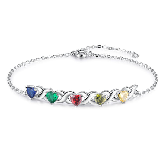 Mother's Day Gift Family Custom Bracelet Heart Personalized with Birthstones