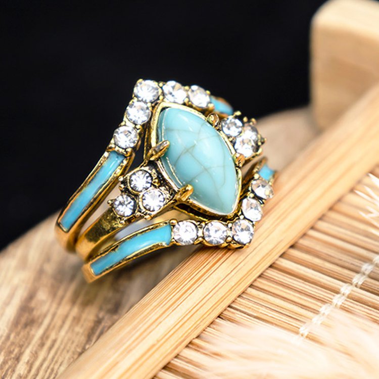 Turquoise Rings Turquoise jewelry Creative 3 Pieces Green turquoise engagement rings