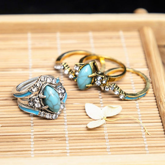 Turquoise Rings Turquoise jewelry Creative 3 Pieces Green turquoise engagement rings