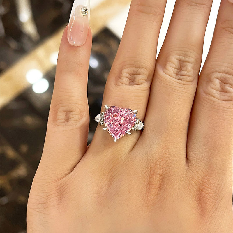 Royal Romantic 5.0 CT Pink Heart Cut Engagement Ring In Sterling Silver