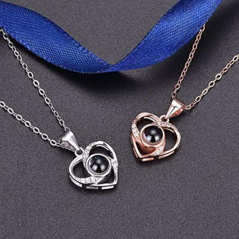 100 Languages I Love You Clavicle Chain Heart Shape Pendant Necklace Necklace MelodyNecklace