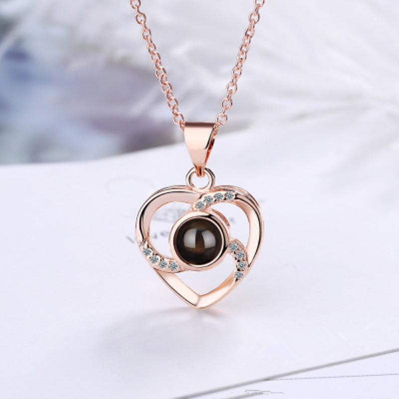 100 Languages I Love You Clavicle Chain Heart Shape Pendant Necklace Necklace MelodyNecklace