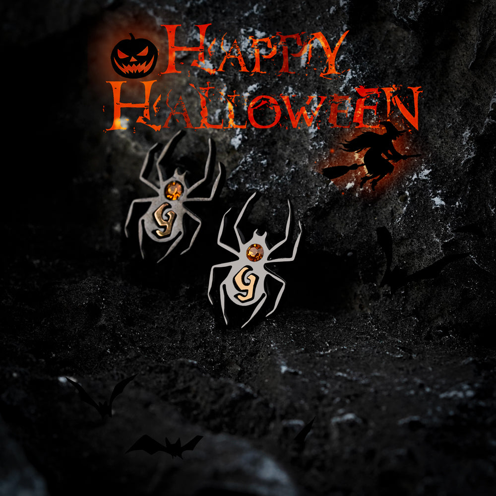 Halloween Spider Earrings with Initial and Birthstone Stud