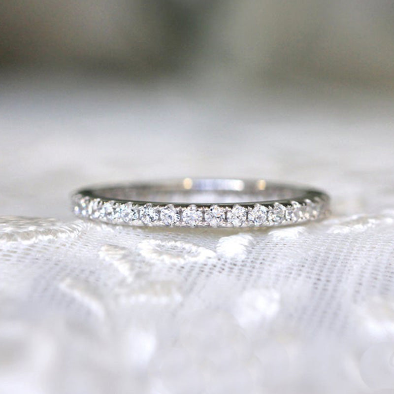 Sterling Silver Classic Full Eternity Thin Wedding Band For Women