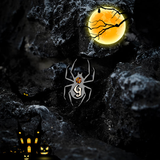 Halloween Spider Earrings with Initial and Birthstone Stud