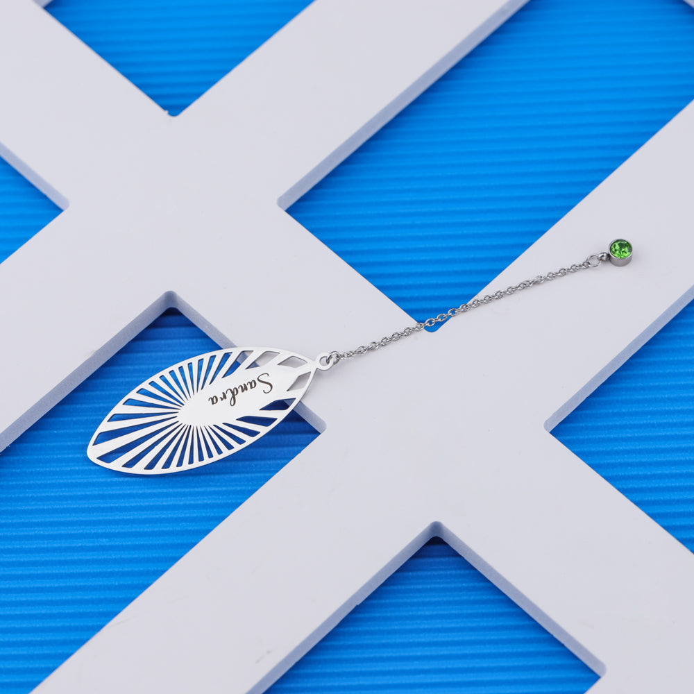 Personalized Name and Birthstone Leaf Bookmark