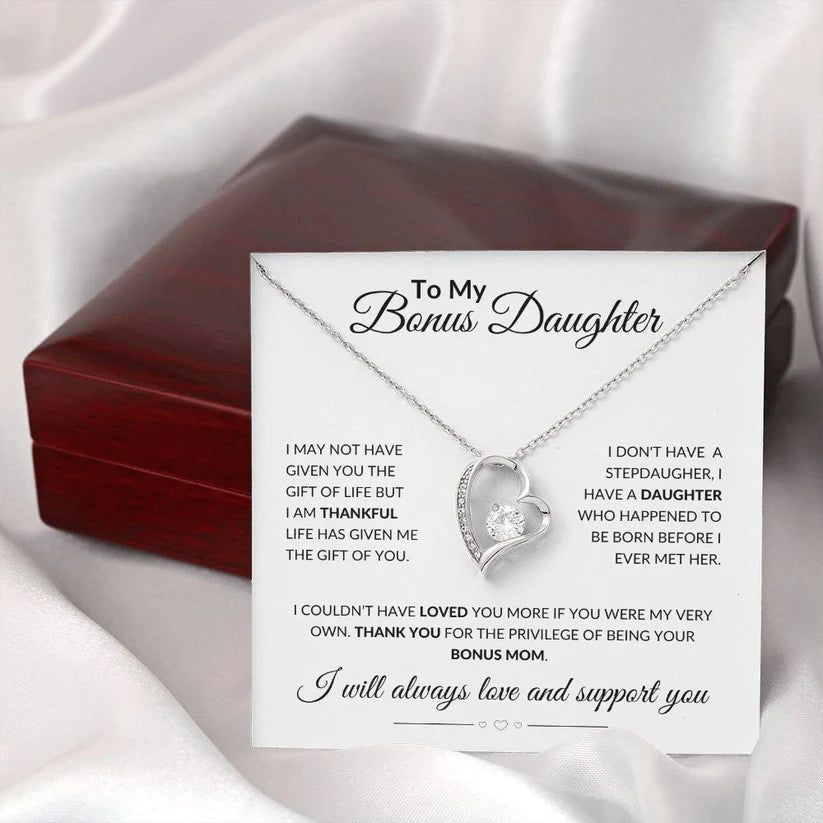 To My Bonus Daughter Heart Necklace "life has given me the gift of you" Warm Gifts For Daughter