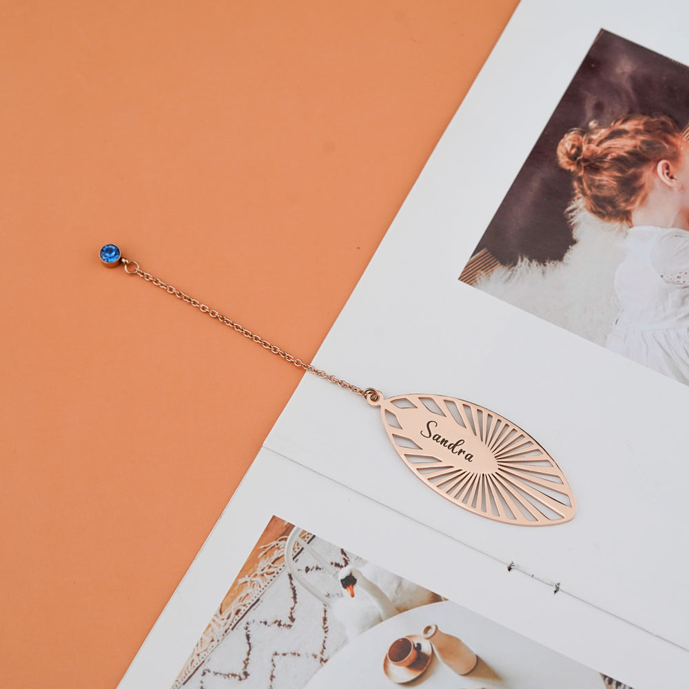 Personalized Name and Birthstone Leaf Bookmark