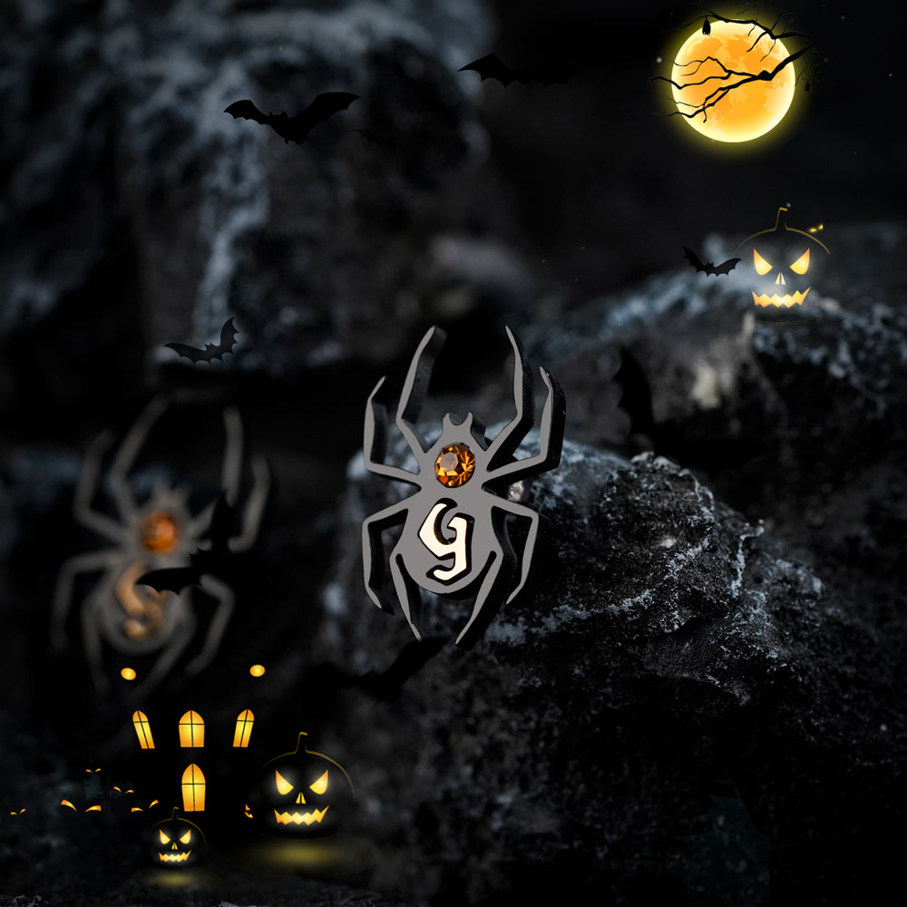 Halloween Spider Earrings with Initial and Birthstone Stud