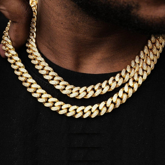 12mm Diamond Cuban Chain in 18K Gold 18" Cuba link MelodyNecklace