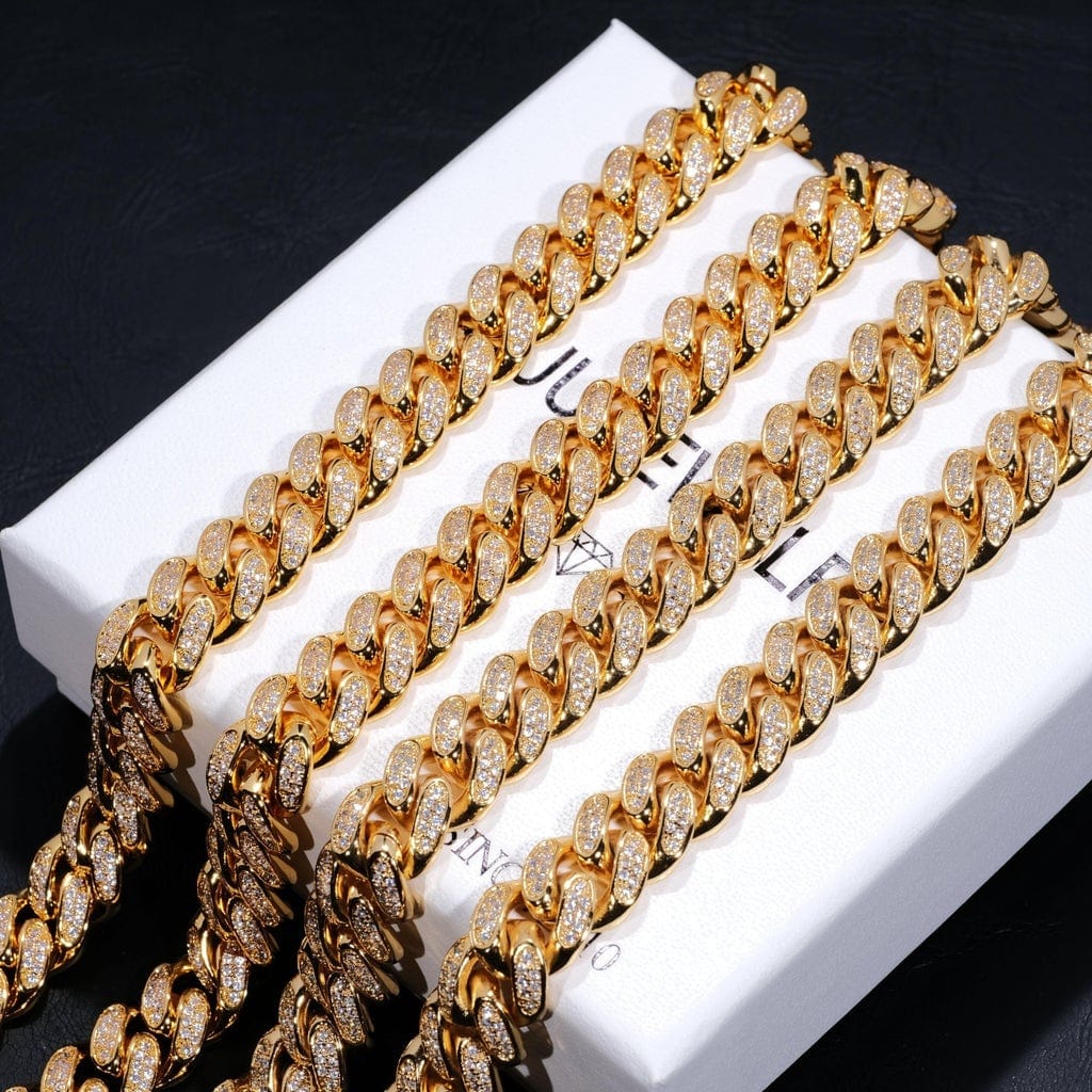 12mm Diamond Cuban Chain in 18K Gold Cuba link MelodyNecklace