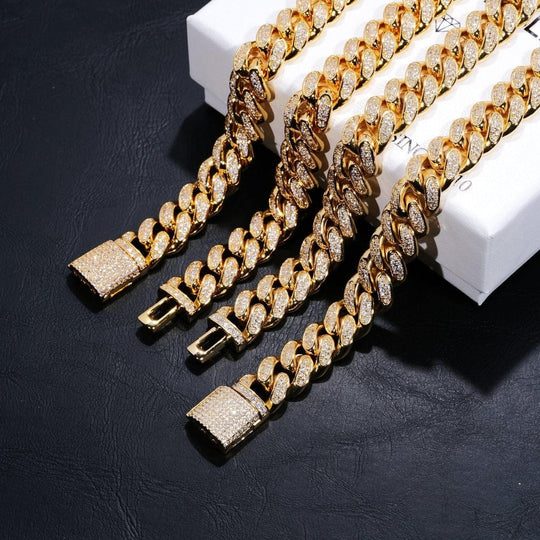 12mm Diamond Cuban Chain in 18K Gold Cuba link MelodyNecklace