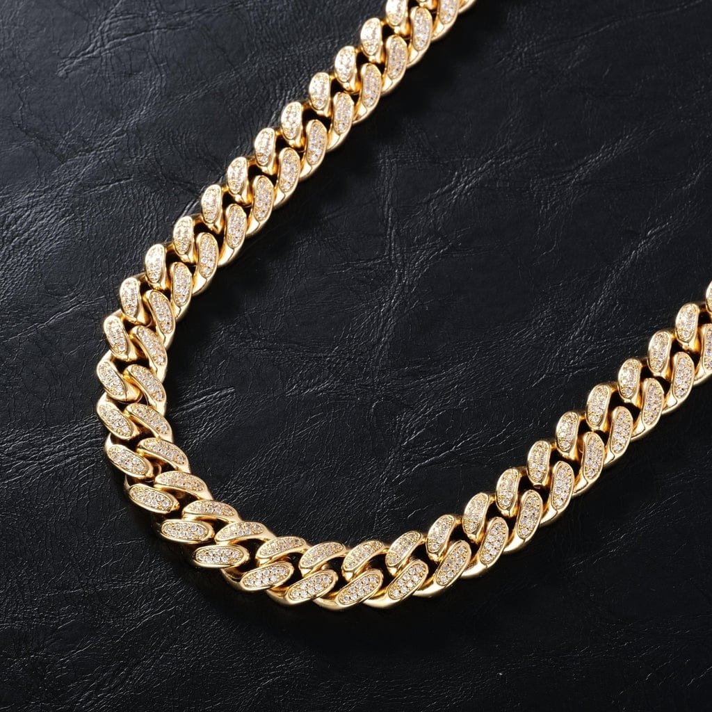 12mm Diamond Cuban Chain in 18K Gold Cuba link MelodyNecklace