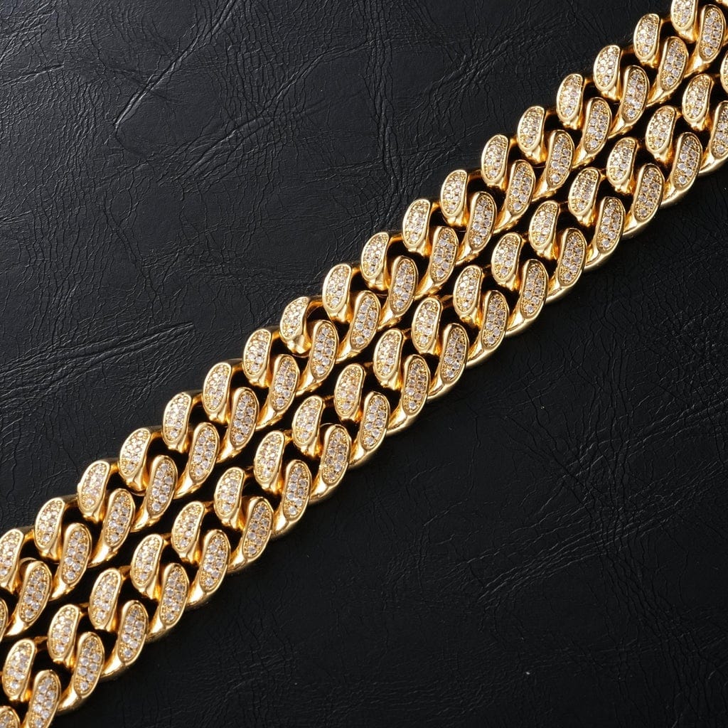 12mm Diamond Cuban Chain in 18K Gold Cuba link MelodyNecklace