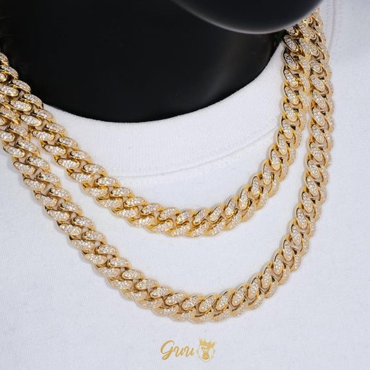 14mm Diamond Cuban Chain in 18K Gold Cuba link MelodyNecklace