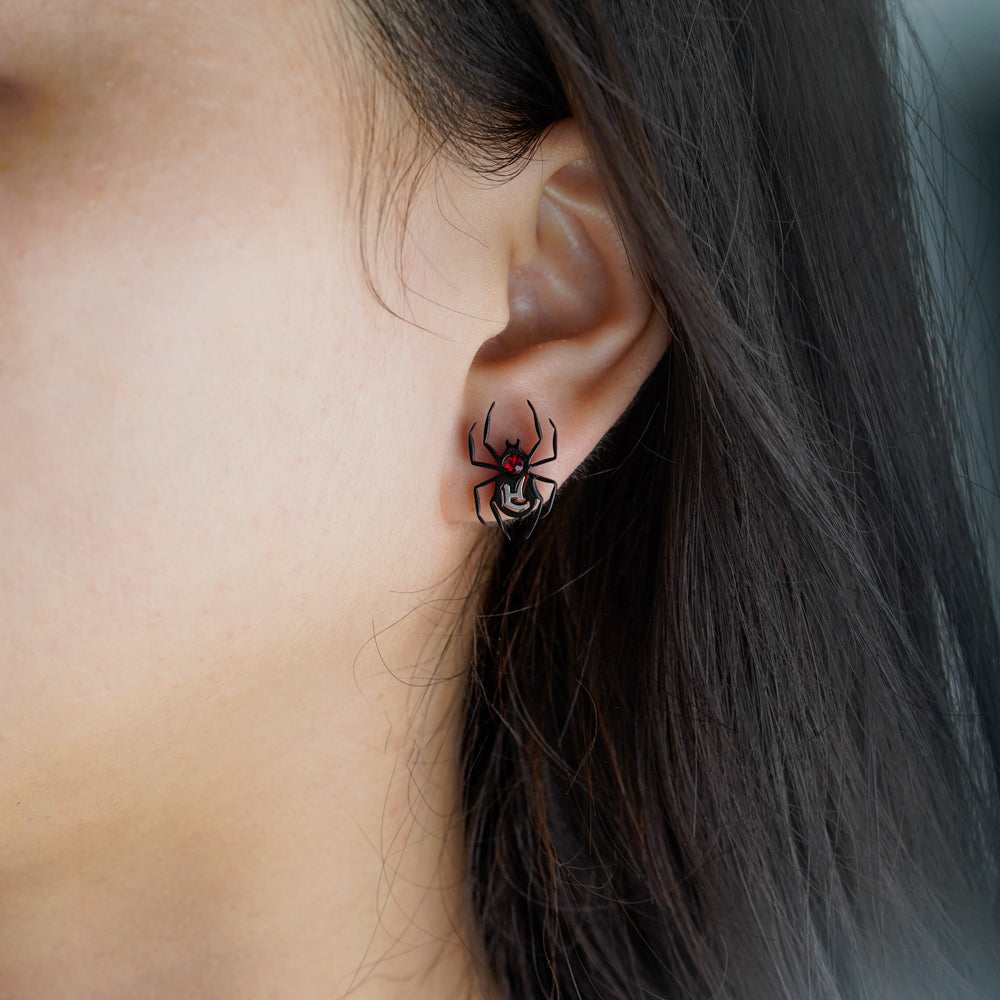 Halloween Spider Earrings with Initial and Birthstone Stud