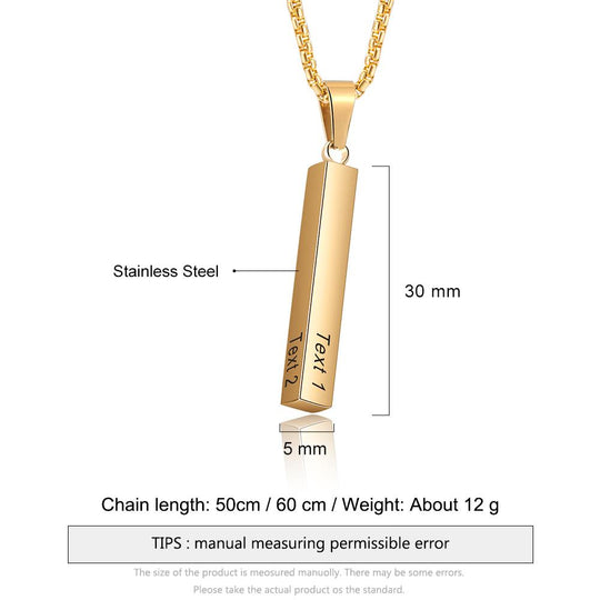 To My Wonderful Man Vertical Bar Necklace Personalized 4 Side 3D Bar Necklace