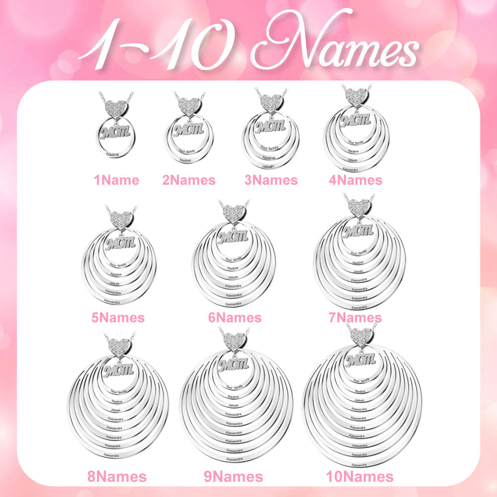 Mom's Heart Personalized Family Stacked Circles Necklace