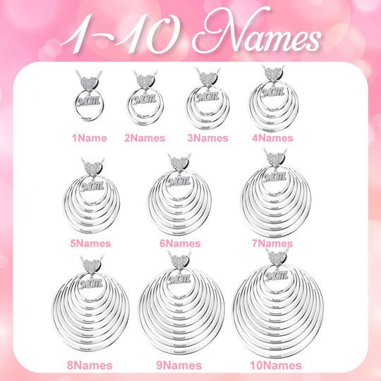 Mom's Heart Personalized Family Stacked Circles Necklace