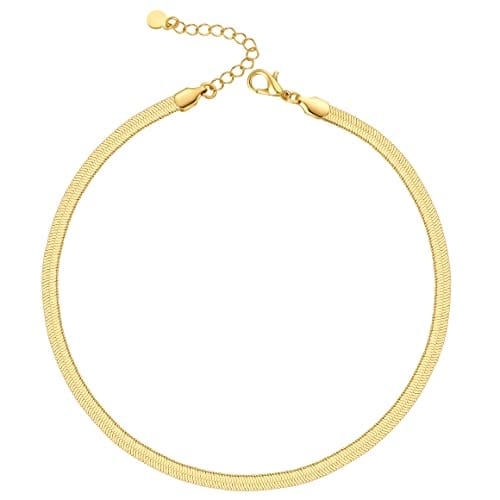 14K Gold / Silver Plated Chain Choker Necklace 5MM Flat Snake Chain Herringbone Necklace Thick Chunky Paperclip Link Necklace Dainty Jewelry Gift for Women Girls 16'' Visit the NUZON Store