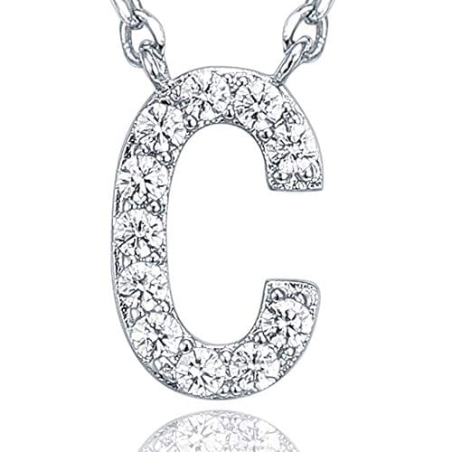 14K White Gold Plated Cubic Zirconia Initial Necklace C Initial Necklace MelodyNecklace