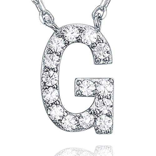 14K White Gold Plated Cubic Zirconia Initial Necklace G Initial Necklace MelodyNecklace