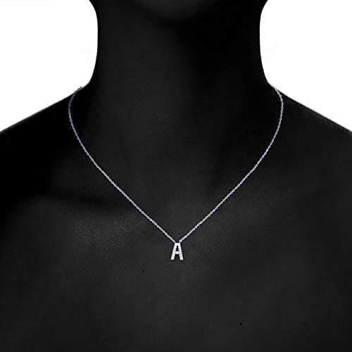 14K White Gold Plated Cubic Zirconia Initial Necklace Initial Necklace MelodyNecklace