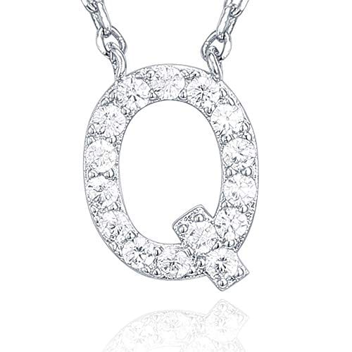 14K White Gold Plated Cubic Zirconia Initial Necklace Q Visit the PAVOI Store