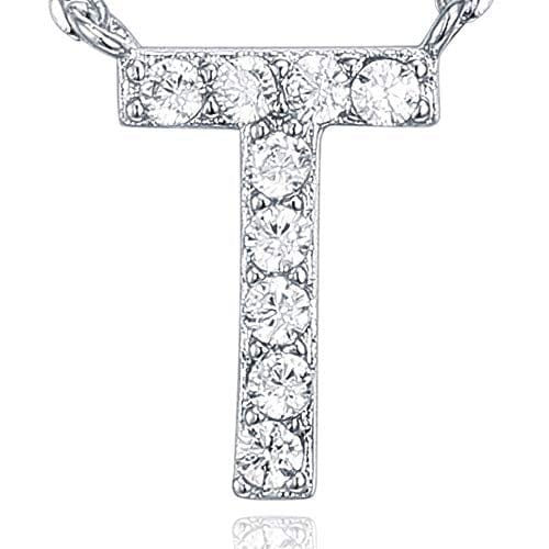 14K White Gold Plated Cubic Zirconia Initial Necklace T Initial Necklace MelodyNecklace