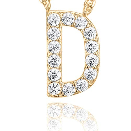 14K Yellow Gold Plated Cubic Zirconia Initial Letter Necklace D / rose gold plated Initial Necklace MelodyNecklace