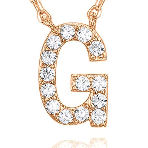 14K Yellow Gold Plated Cubic Zirconia Initial Letter Necklace G / rose gold plated Initial Necklace MelodyNecklace