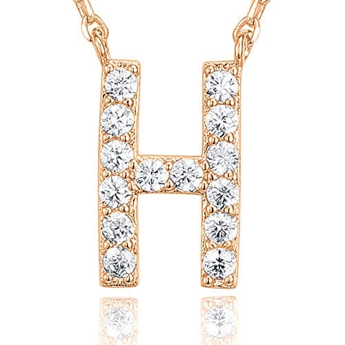 14K Yellow Gold Plated Cubic Zirconia Initial Letter Necklace H / rose gold plated Initial Necklace MelodyNecklace