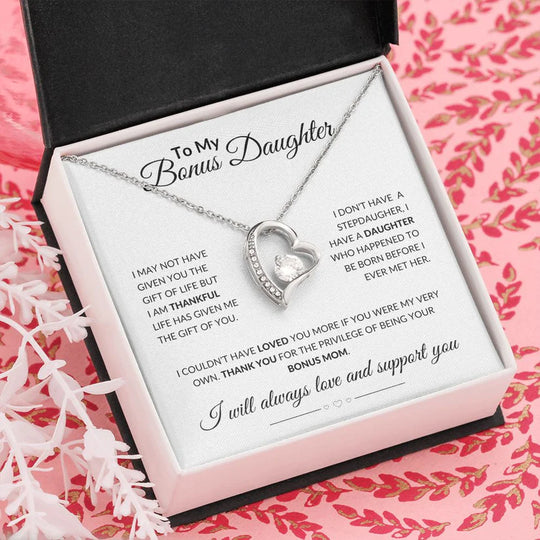 To My Bonus Daughter Heart Necklace "life has given me the gift of you" Warm Gifts For Daughter