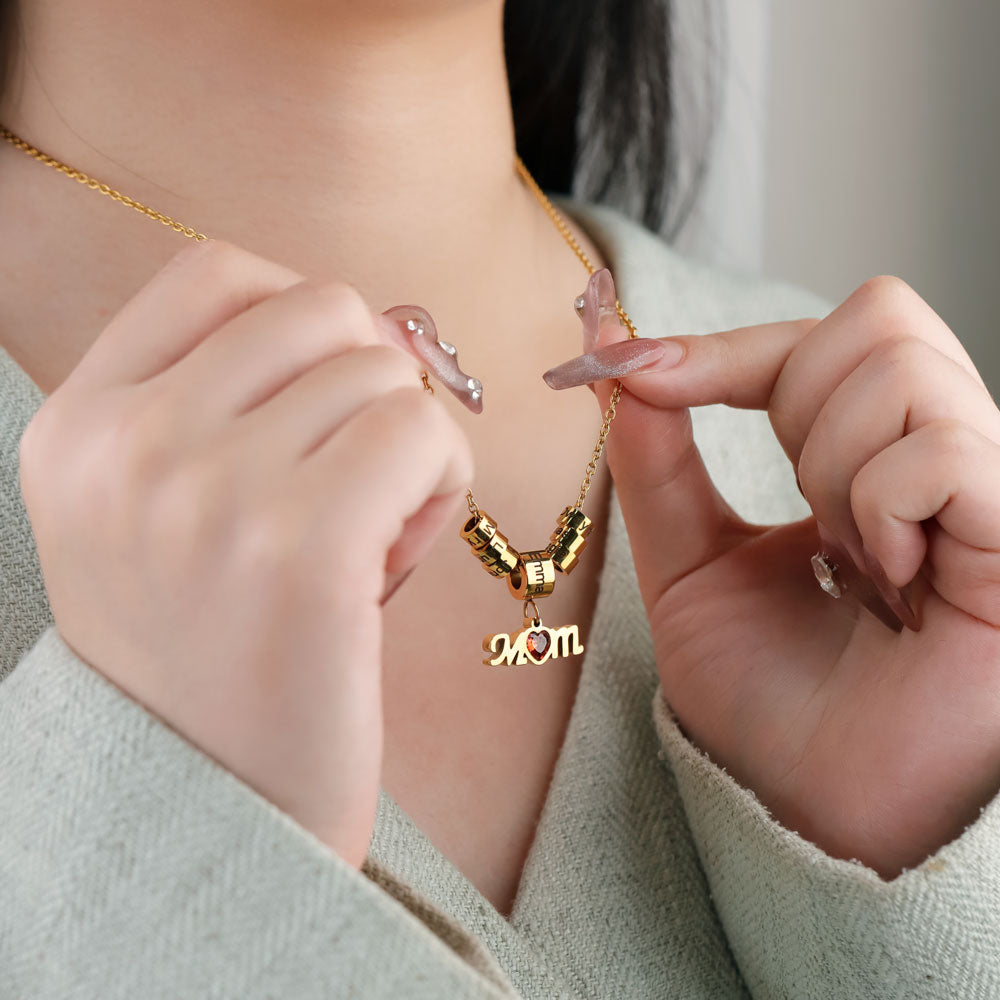 Mom Birthstone Necklace With Personalized Beads