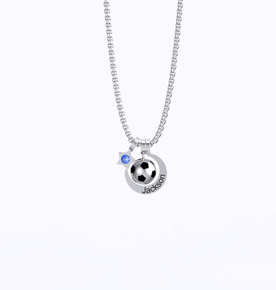 Rising Star Soccer Foot ball Birthstone Name Necklace For Children