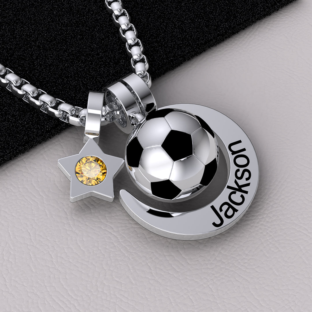 Rising Star Soccer Foot ball Birthstone Name Necklace For Children