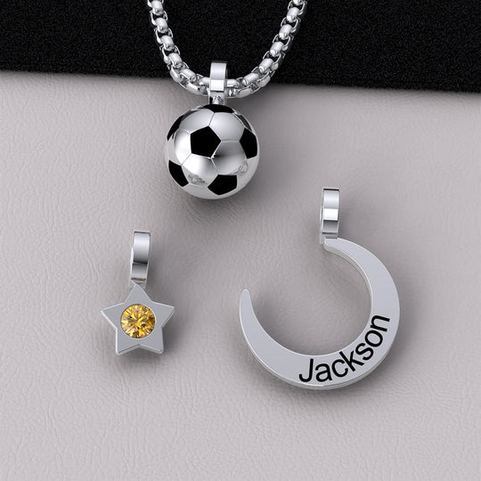 Rising Star Soccer Foot ball Birthstone Name Necklace For Children