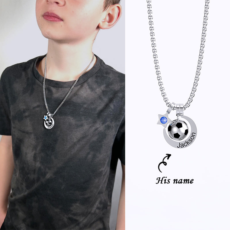 Rising Star Soccer Foot ball Birthstone Name Necklace For Children