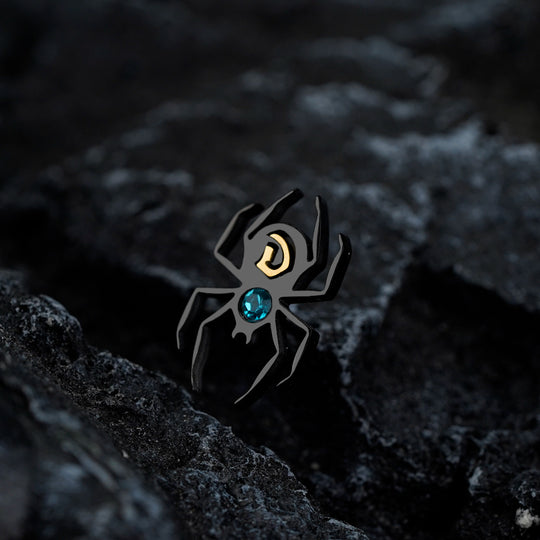 Halloween Spider Earrings with Initial and Birthstone Stud