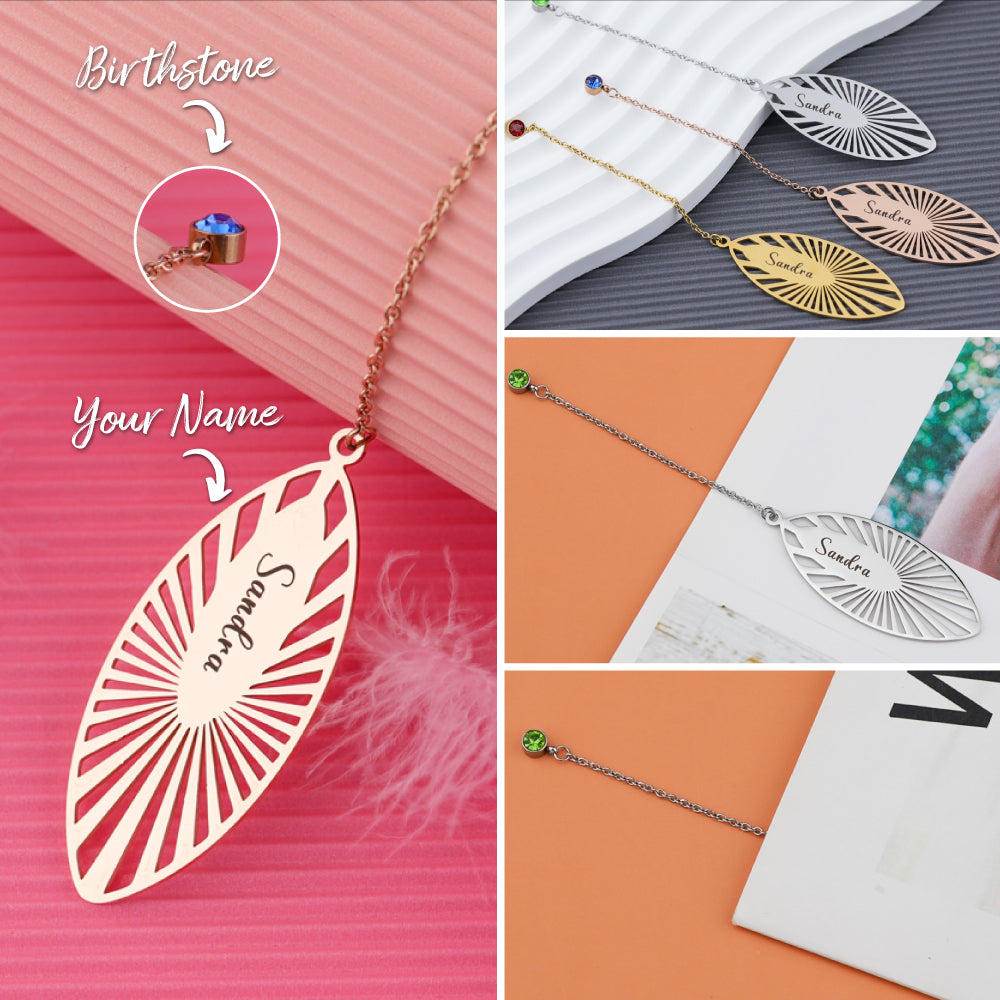 Personalized Name and Birthstone Leaf Bookmark