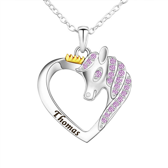 Personalized Pink & Blue Unicorn Necklace