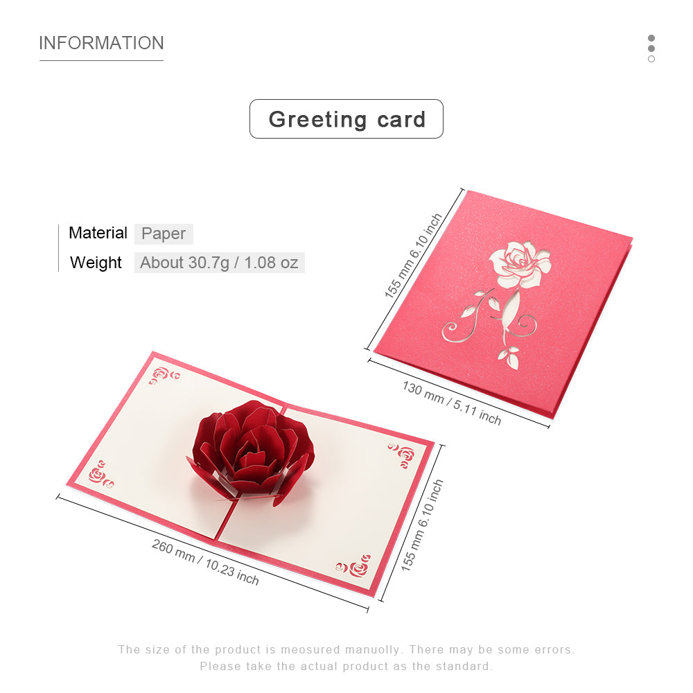 3D Pop-up Rose Greeting Cards Romantic Wedding Invitation Card